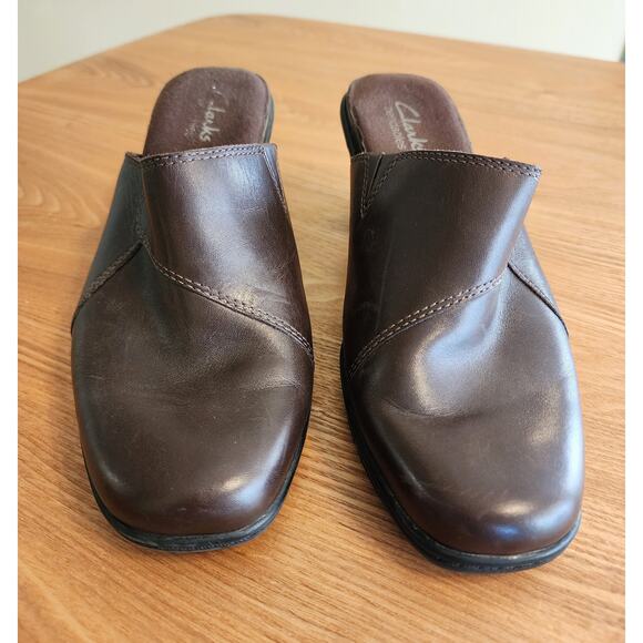 CLARKS Bendables Brown Leather Upper Mules Slip On Size 7M - Picture 2 of 9